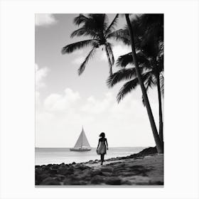 Girl On The Beach In Barbados, Black And White Analogue Photograph 2 Canvas Print