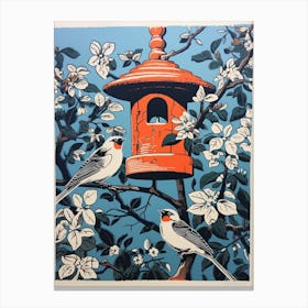 Bird And Bird Feeder Floral 1 Canvas Print