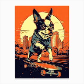 Boston Terrier Dog Skateboarding Illustration 4 Canvas Print