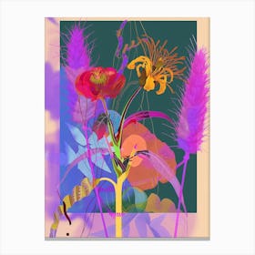 Fountain Grass 1 Neon Flower Collage Canvas Print