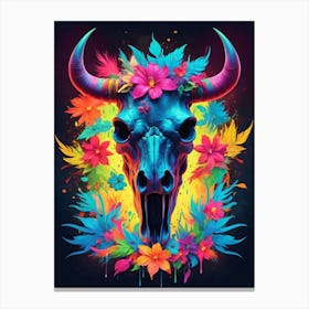 Floral Bull Skull Neon Iridescent Painting (4) Canvas Print
