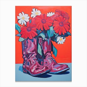 A Painting Of Cowboy Boots With Red Flowers, Fauvist Style, Still Life 1 Canvas Print