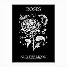 Roses And The Moon Line Drawing 3 Poster Inverted Canvas Print