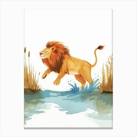 African Lion Crossing A River Clipart 2 Canvas Print