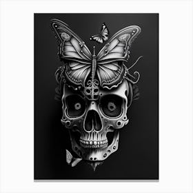 Skull With Butterfly 3 Motifs Pink Stream Punk Canvas Print