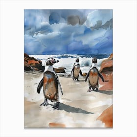 Humboldt Penguin Boulders Beach Simons Town Watercolour Painting 2 Canvas Print