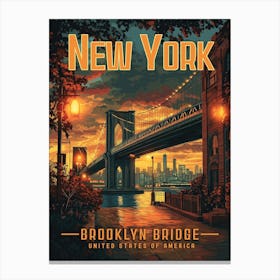 Brooklyn Bridge Sunrise - A Stunning Travel Poster Canvas Print