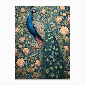 Turquoise Floral Peacock Wallpaper Canvas Print