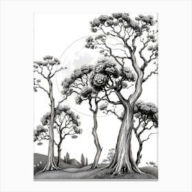 Black And White Drawing Of Trees Canvas Print