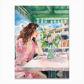 At A Cafe In Limassol Cyprus Watercolour Canvas Print