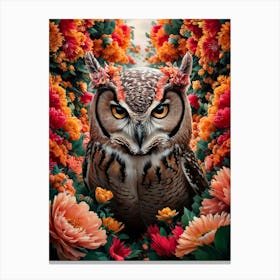 Owl In Flower Fields Canvas Print