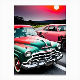 Old Cars At Sunset Canvas Print