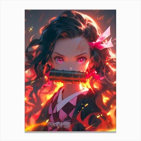 Anime Girl Nezuko In Flames Canvas Print