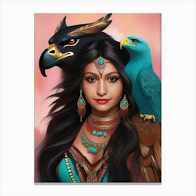 American Indian Woman With Eagles. Canvas Print