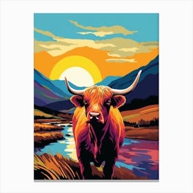 Highland Cows In The Glen Colour Burst 4 Canvas Print