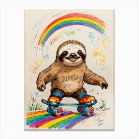 Sloth On A Skateboard Canvas Print