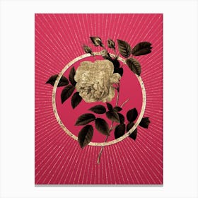 Gold Rosa Indica Glitter Ring Botanical Art on Viva Magenta n.0045 Canvas Print