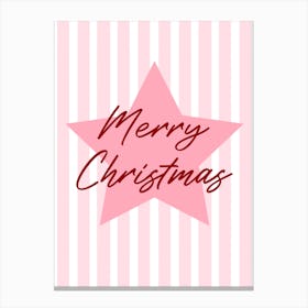 Merry Christmas Pink Star and Stripes Canvas Print