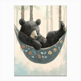 American Black Bear Napping In A Hammock Storybook Illustration 3 Canvas Print