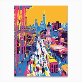 Coney Island New York Colourful Silkscreen Illustration 3 Canvas Print