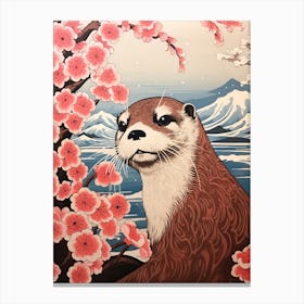 Otter Animal Drawing In The Style Of Ukiyo E 3 Canvas Print