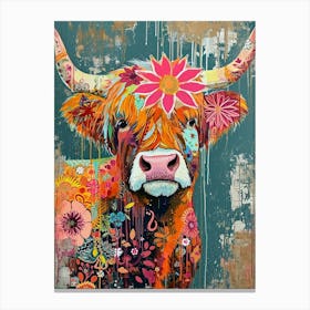 Kitsch Colourful Highland Cow 2 Canvas Print