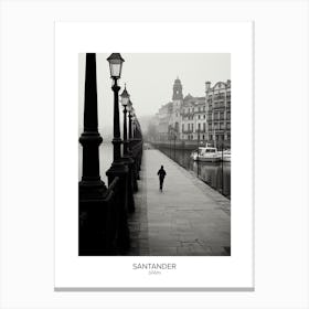 Poster Of Santander, Spain, Black And White Analogue Photography 2 Canvas Print
