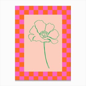 Modern Checkered Flower Poster Pink & Green 2 Canvas Print