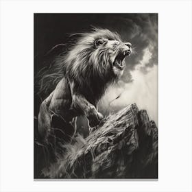 Barbary Lion Charcoal Drawing Roaring On A Cliff 1 Canvas Print