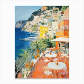Positano, Amalfi Coast   Italy Beach Club Lido Watercolour 3 Canvas Print