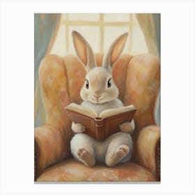 Cute Rabbit Reading A Book Canvas Print