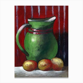 Green Jug With Apricots - still life painting Anton Maliar red green orange vertical kitchen living room Canvas Print