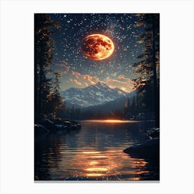 Moon Over Lake 1 Canvas Print