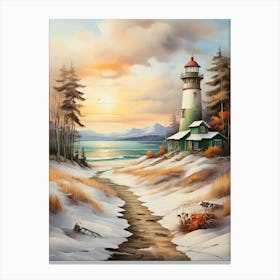 Lighthouse In Winter Canvas Print