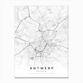 Antwerp Belgium White Map Canvas Print