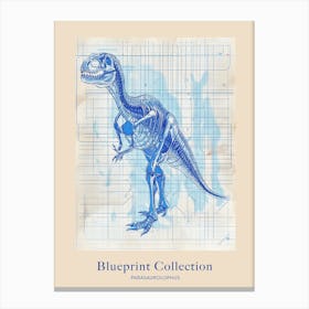Parasaurolophus Dinosaur Blue Print Sketch 1 Poster Canvas Print