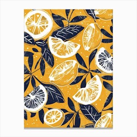 Lemons On Yellow Background Canvas Print