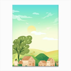 Landscape Of A Village illustration Canvas Print