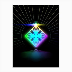 Neon Geometric Glyph in Candy Blue and Pink with Rainbow Sparkle on Black n.0286 Canvas Print