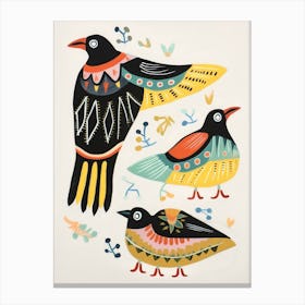 Folk Style Bird Painting Crow 1 Canvas Print