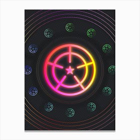 Neon Geometric Glyph in Pink and Yellow Circle Array on Black n.0443 Canvas Print