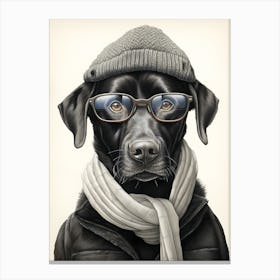 Black Lab Labrador Dog Wearing Glasses Canvas Print