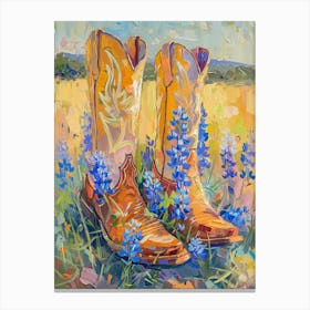 Cowboy Boots And Wildflowers Bluebonnet Canvas Print