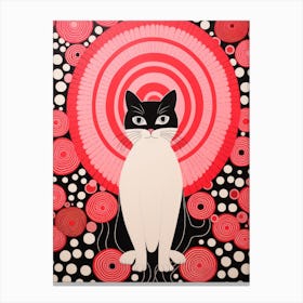 Cat In Red Circles Canvas Print