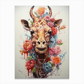 Giraffe With Flowers 1 Canvas Print
