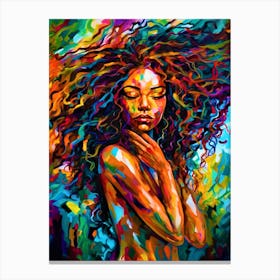 Poignant - Woman Deep In Feeling With Wildly Colorful Hair Canvas Print