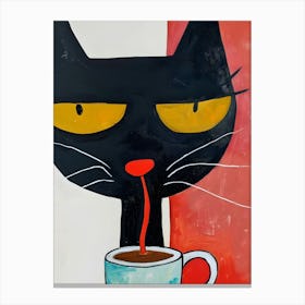 Cat Drinking Coffee Canvas Print