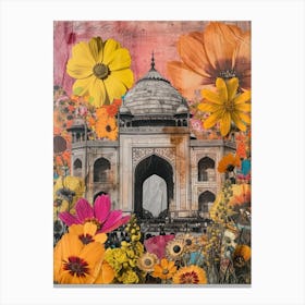 Delhi   Floral Retro Collage Style 4 Canvas Print