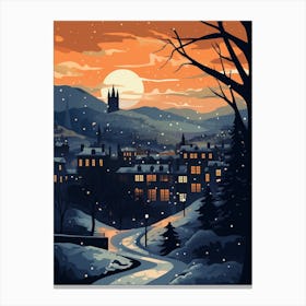Winter Travel Night Illustration Edinburgh Scotland 5 Canvas Print