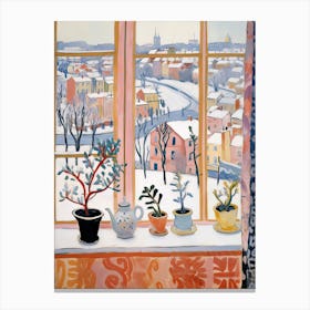 The Windowsill Of Budapest   Hungary Snow Inspired By Matisse 3 Canvas Print